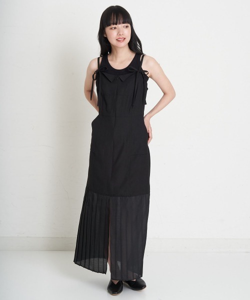 A de a.v.v（アードアー・ヴェ・ヴェ）の「麻ライクバックオープンプリーツドッキングキャミワンピ（ワンピース・レディース・アイボリー/ブラック・SMALL/MEDIUM）」の11枚目の写真