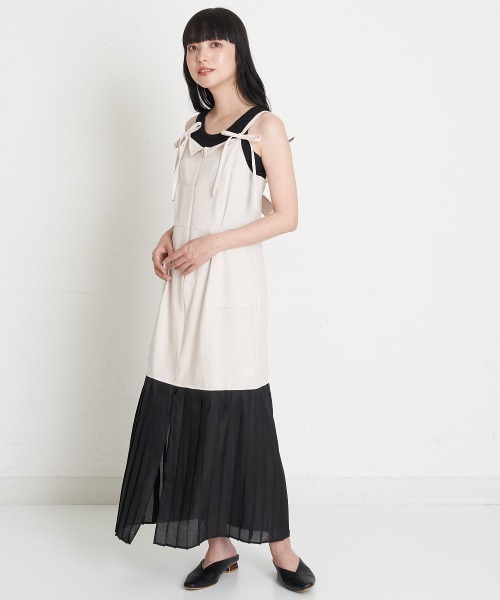A de a.v.v（アードアー・ヴェ・ヴェ）の「麻ライクバックオープンプリーツドッキングキャミワンピ（ワンピース・レディース・アイボリー/ブラック・SMALL/MEDIUM）」の13枚目の写真