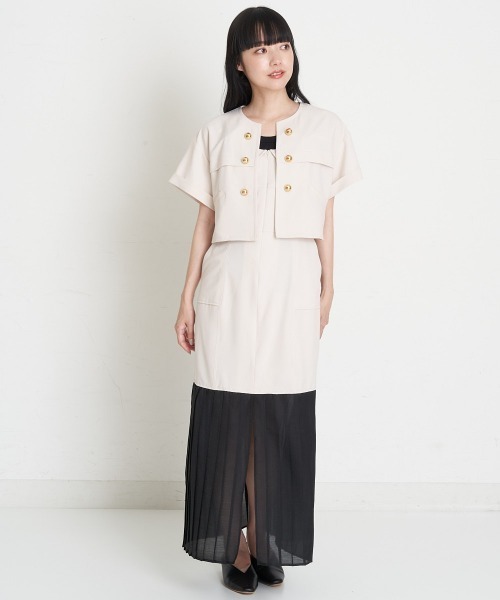 A de a.v.v（アードアー・ヴェ・ヴェ）の「麻ライクバックオープンプリーツドッキングキャミワンピ（ワンピース・レディース・アイボリー/ブラック・SMALL/MEDIUM）」の3枚目の写真