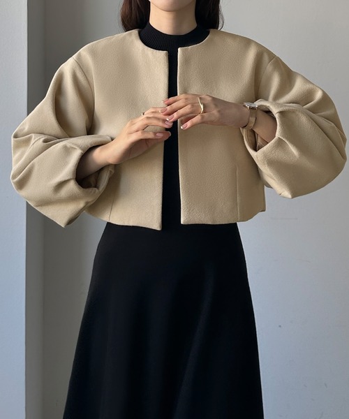 Louere(ルエレ)の「コクーンスリーブショートブルゾン(ブルゾン・レディース・ダークベージュ/ブラック/グレイッシュベージュ・SMALL/MEDIUM/LARGE/X-LARGE)」の16枚目の写真