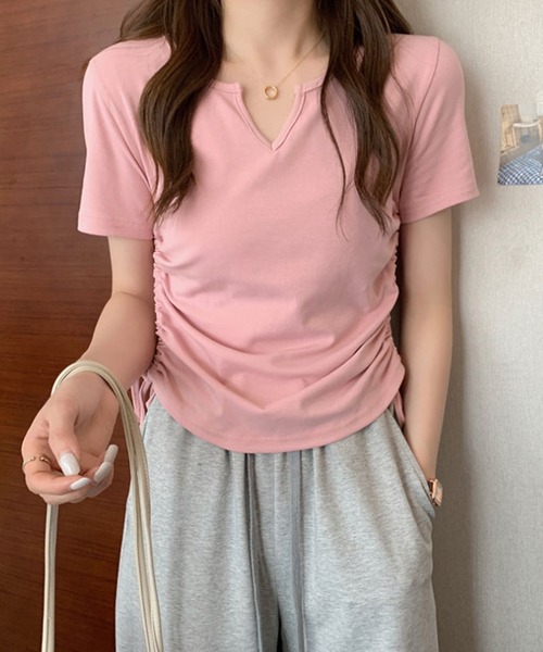 Amulet（アミュレット）の「サイドドロストリボンシャツ（シャツ/ブラウス・レディース・グレー/ブラック/ピンク/ホワイト・M/L/XL）」の4枚目の写真
