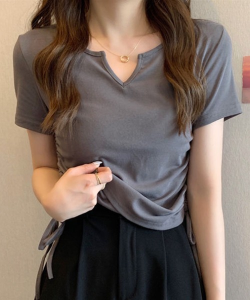 Amulet（アミュレット）の「サイドドロストリボンシャツ（シャツ/ブラウス・レディース・グレー/ブラック/ピンク/ホワイト・M/L/XL）」の12枚目の写真
