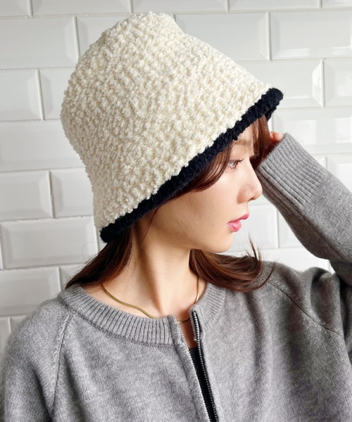 CLEA(クレア)の「ラインモチーフボアバケットハット(ハット・レディース・ベージュ系その他/ベージュ/ブラック/アイボリー・FREE)」の10枚目の写真