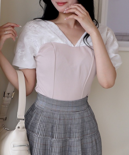 ROYAL PARTY(ロイヤルパーティー)の「ビスチェ切替ドッキングトップス(Tシャツ/カットソー・レディース・ベージュ/ピンク/ブラック・FREE)」の3枚目の写真