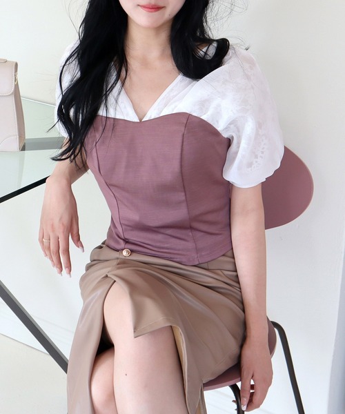 ROYAL PARTY(ロイヤルパーティー)の「ビスチェ切替ドッキングトップス(Tシャツ/カットソー・レディース・ベージュ/ピンク/ブラック・FREE)」の10枚目の写真