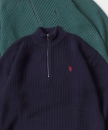 U.S. POLO ASSN./ユーエスポロアッスン オーバーサイズ ニット ロゴ ワンポイント刺繍 畦編み ハーフジップ セーター/レディース メンズ
