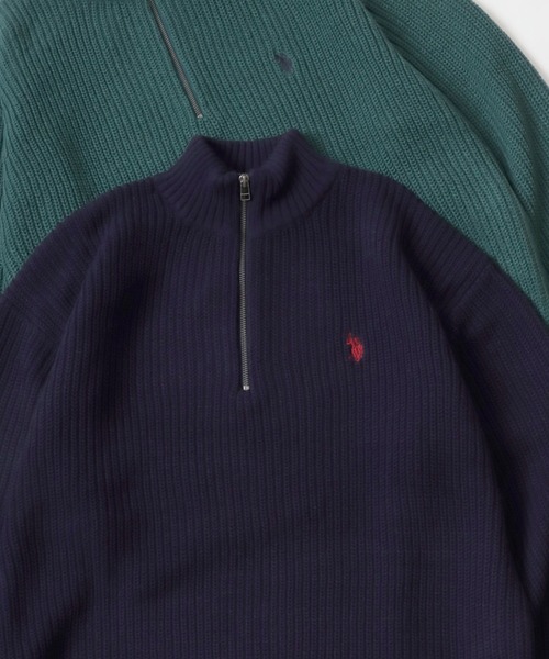 U.S. POLO ASSN.（ユーエスポロアッスン）の「U.S. POLO ASSN./ユーエスポロアッスン オーバーサイズ ニット ロゴ ワンポイント刺繍 畦編み ハーフジップ セーター/レディース メンズ（ニット/セーター・メンズ・ブラック/アイボリー/ベージュ/ネイビー/グリーン・M/L/LL）」の5枚目の写真