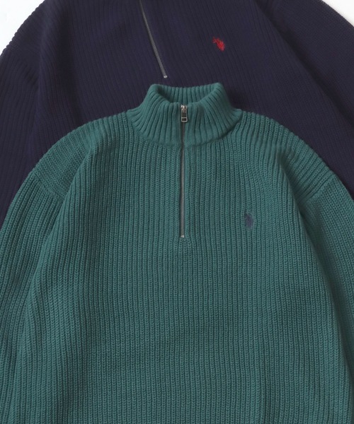 U.S. POLO ASSN.（ユーエスポロアッスン）の「U.S. POLO ASSN./ユーエスポロアッスン オーバーサイズ ニット ロゴ ワンポイント刺繍 畦編み ハーフジップ セーター/レディース メンズ（ニット/セーター・メンズ・ブラック/アイボリー/ベージュ/ネイビー/グリーン・M/L/LL）」の4枚目の写真
