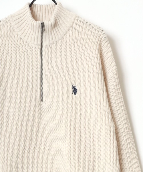 U.S. POLO ASSN.（ユーエスポロアッスン）の「U.S. POLO ASSN./ユーエスポロアッスン オーバーサイズ ニット ロゴ ワンポイント刺繍 畦編み ハーフジップ セーター/レディース メンズ（ニット/セーター・メンズ・ブラック/アイボリー/ベージュ/ネイビー/グリーン・M/L/LL）」の6枚目の写真
