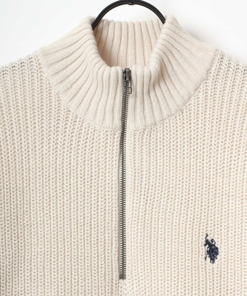U.S. POLO ASSN.（ユーエスポロアッスン）の「U.S. POLO ASSN./ユーエスポロアッスン オーバーサイズ ニット ロゴ ワンポイント刺繍 畦編み ハーフジップ セーター/レディース メンズ（ニット/セーター・メンズ・ブラック/アイボリー/ベージュ/ネイビー/グリーン・M/L/LL）」の13枚目の写真
