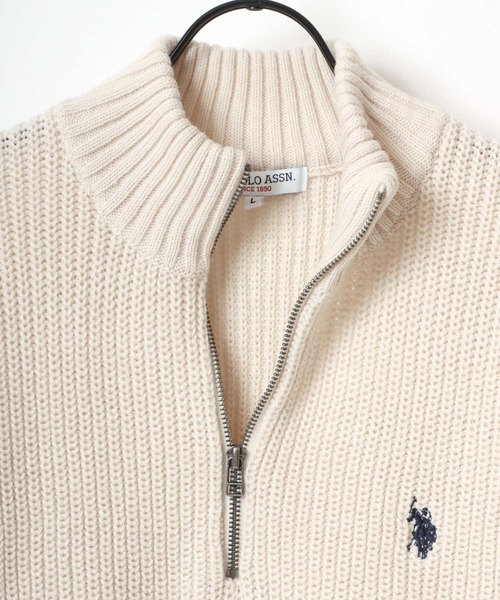 U.S. POLO ASSN.（ユーエスポロアッスン）の「U.S. POLO ASSN./ユーエスポロアッスン オーバーサイズ ニット ロゴ ワンポイント刺繍 畦編み ハーフジップ セーター/レディース メンズ（ニット/セーター・メンズ・ブラック/アイボリー/ベージュ/ネイビー/グリーン・M/L/LL）」の14枚目の写真