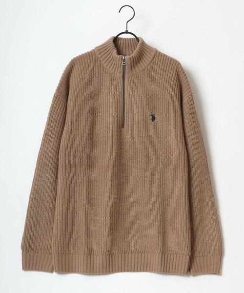 U.S. POLO ASSN.（ユーエスポロアッスン）の「U.S. POLO ASSN./ユーエスポロアッスン オーバーサイズ ニット ロゴ ワンポイント刺繍 畦編み ハーフジップ セーター/レディース メンズ（ニット/セーター・メンズ・ブラック/アイボリー/ベージュ/ネイビー/グリーン・M/L/LL）」の10枚目の写真