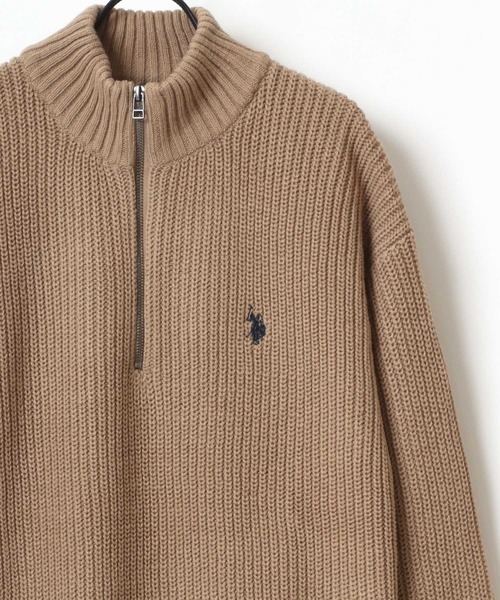 U.S. POLO ASSN.（ユーエスポロアッスン）の「U.S. POLO ASSN./ユーエスポロアッスン オーバーサイズ ニット ロゴ ワンポイント刺繍 畦編み ハーフジップ セーター/レディース メンズ（ニット/セーター・メンズ・ブラック/アイボリー/ベージュ/ネイビー/グリーン・M/L/LL）」の7枚目の写真
