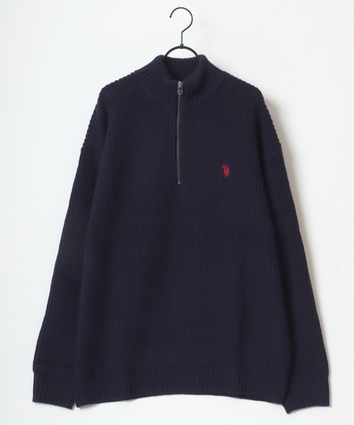 U.S. POLO ASSN.（ユーエスポロアッスン）の「U.S. POLO ASSN./ユーエスポロアッスン オーバーサイズ ニット ロゴ ワンポイント刺繍 畦編み ハーフジップ セーター/レディース メンズ（ニット/セーター・メンズ・ブラック/アイボリー/ベージュ/ネイビー/グリーン・M/L/LL）」の11枚目の写真
