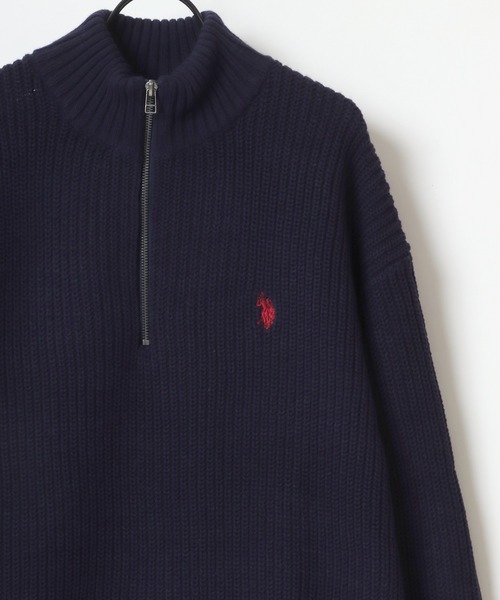 U.S. POLO ASSN.（ユーエスポロアッスン）の「U.S. POLO ASSN./ユーエスポロアッスン オーバーサイズ ニット ロゴ ワンポイント刺繍 畦編み ハーフジップ セーター/レディース メンズ（ニット/セーター・メンズ・ブラック/アイボリー/ベージュ/ネイビー/グリーン・M/L/LL）」の8枚目の写真
