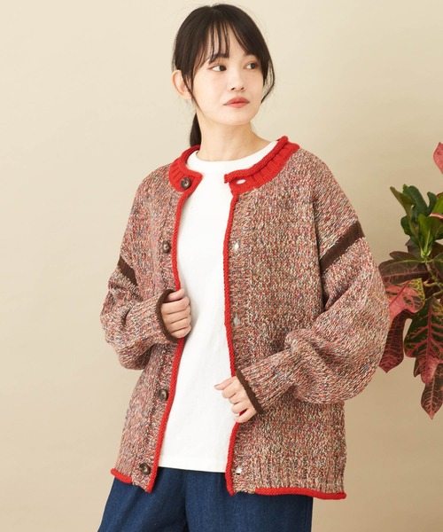 CUBE SUGAR（キューブシュガー）の「バルキーミックスニットライン入りカーディガン（カーディガン/ボレロ・レディース・レッド/グリーン/イエロー・M）」の3枚目の写真