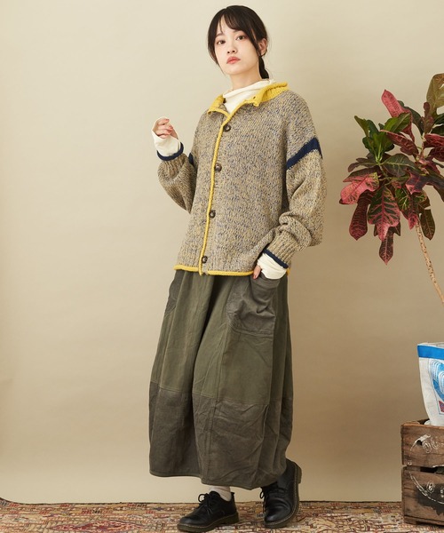 CUBE SUGAR（キューブシュガー）の「バルキーミックスニットライン入りカーディガン（カーディガン/ボレロ・レディース・レッド/グリーン/イエロー・M）」の5枚目の写真