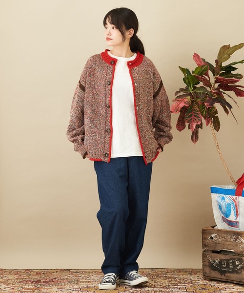 CUBE SUGAR（キューブシュガー）の「バルキーミックスニットライン入りカーディガン（カーディガン/ボレロ・レディース・レッド/グリーン/イエロー・M）」の8枚目の写真