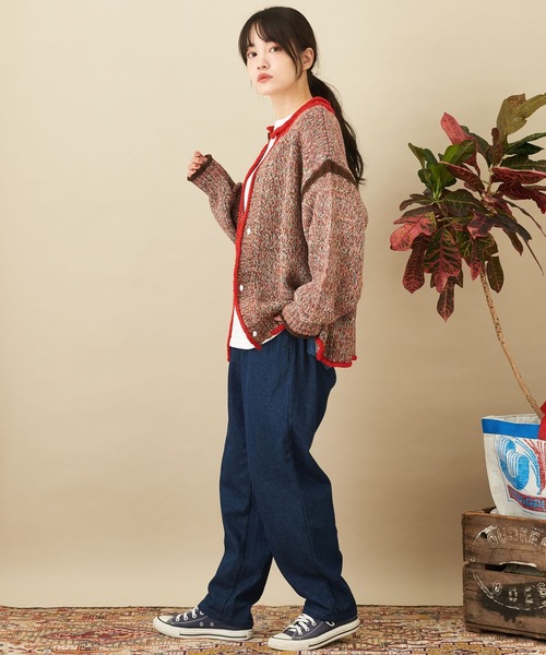 CUBE SUGAR（キューブシュガー）の「バルキーミックスニットライン入りカーディガン（カーディガン/ボレロ・レディース・レッド/グリーン/イエロー・M）」の9枚目の写真