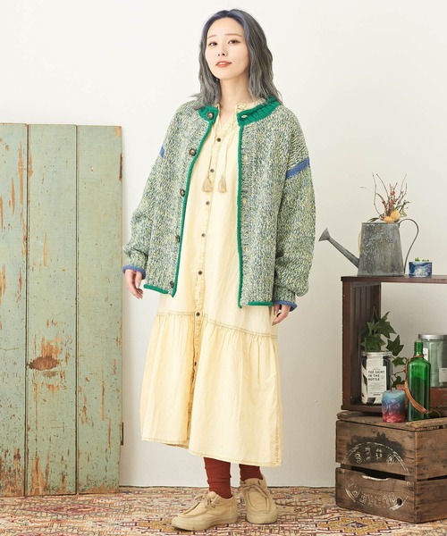 CUBE SUGAR（キューブシュガー）の「バルキーミックスニットライン入りカーディガン（カーディガン/ボレロ・レディース・レッド/グリーン/イエロー・M）」の11枚目の写真