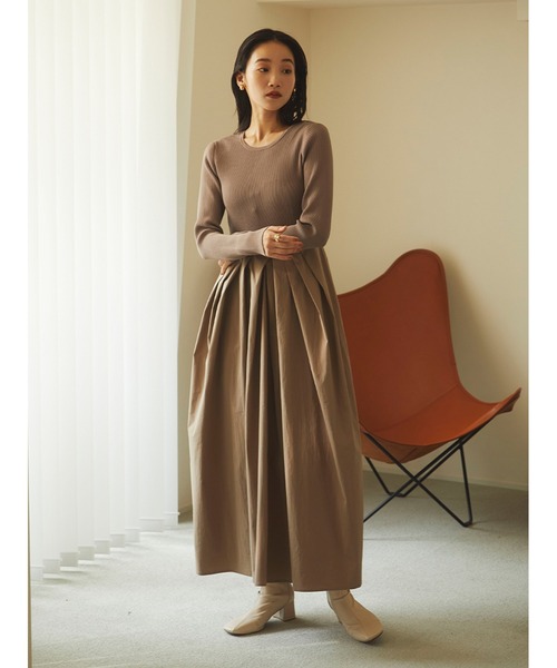 Stylevoice for xxx(スタイルヴォイスフォー)の「タフタドッキングリブニットワンピース(ワンピース・レディース・モカ/ブラック/グレー・FREE)」の12枚目の写真