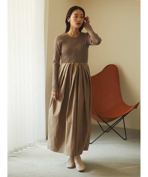 Stylevoice for xxx(スタイルヴォイスフォー)の「タフタドッキングリブニットワンピース(ワンピース・レディース・モカ/ブラック/グレー・FREE)」の14枚目の写真