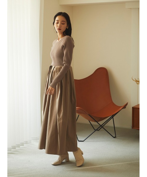Stylevoice for xxx(スタイルヴォイスフォー)の「タフタドッキングリブニットワンピース(ワンピース・レディース・モカ/ブラック/グレー・FREE)」の15枚目の写真
