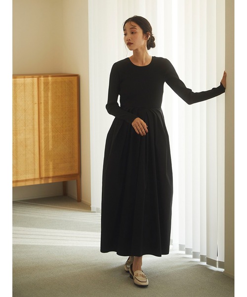 Stylevoice for xxx(スタイルヴォイスフォー)の「タフタドッキングリブニットワンピース(ワンピース・レディース・モカ/ブラック/グレー・FREE)」の19枚目の写真