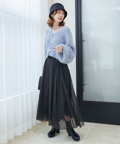 MAJESTIC LEGON(マジェスティックレゴン)の「オーガンジーヘムスカート(スカート・レディース・ブラック/アイボリー/ピンクベージュ・MEDIUM)」の2枚目の写真