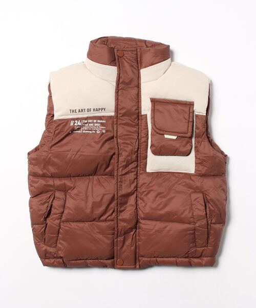 aimoha（アイモハ）の「【aimoha-KIDS-】子供服 フェイクダウンベスト (AW)（ダウンベスト・キッズ・チョコ/オフホワイト・110/120/150/130/140）」の5枚目の写真