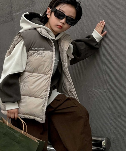 aimoha（アイモハ）の「【aimoha-KIDS-】子供服 フェイクダウンベスト (AW)（ダウンベスト・キッズ・チョコ/オフホワイト・110/120/150/130/140）」の12枚目の写真