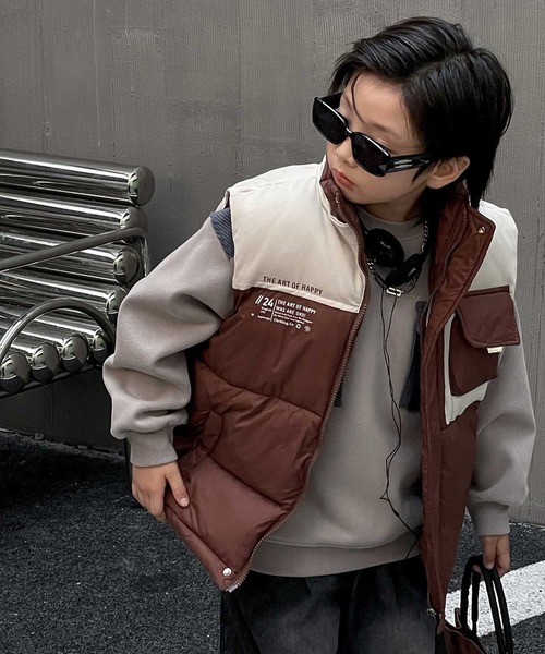 aimoha（アイモハ）の「【aimoha-KIDS-】子供服 フェイクダウンベスト (AW)（ダウンベスト・キッズ・チョコ/オフホワイト・110/120/150/130/140）」の11枚目の写真