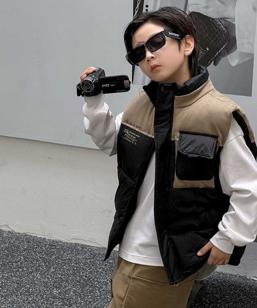 aimoha（アイモハ）の「【aimoha-KIDS-】子供服 フェイクダウンベスト (AW)（ダウンベスト・キッズ・チョコ/オフホワイト・110/120/150/130/140）」の8枚目の写真