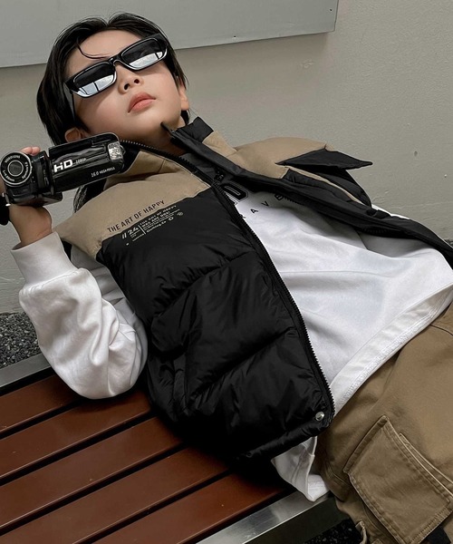 aimoha（アイモハ）の「【aimoha-KIDS-】子供服 フェイクダウンベスト (AW)（ダウンベスト・キッズ・チョコ/オフホワイト・110/120/150/130/140）」の7枚目の写真