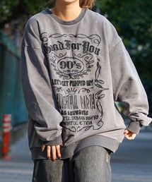 【unisex】ボトルラベルロゴ刺繍 ピグメントトレーナー / Bottle label logo embroidery pigment sweatshirt