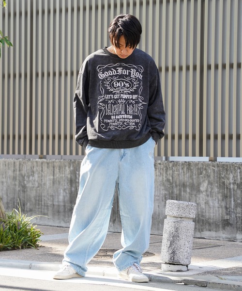 1111clothing（ワンフォークロージング）の「【unisex】ボトルラベルロゴ刺繍 ピグメントトレーナー / Bottle label logo embroidery pigment sweatshirt（スウェット・メンズ・ブラック系/グレー系・44）」の11枚目の写真