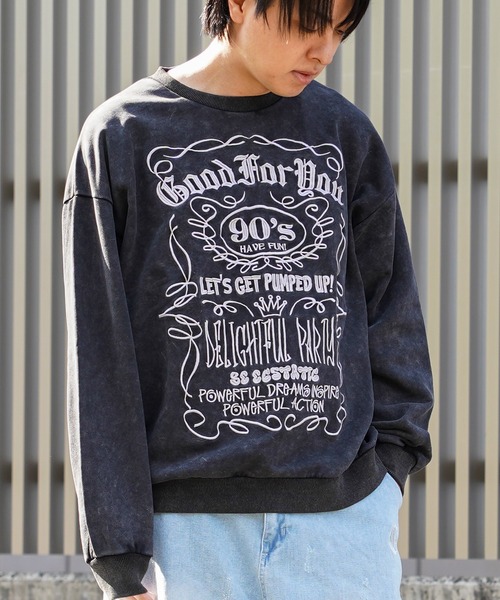 1111clothing（ワンフォークロージング）の「【unisex】ボトルラベルロゴ刺繍 ピグメントトレーナー / Bottle label logo embroidery pigment sweatshirt（スウェット・メンズ・ブラック系/グレー系・44）」の13枚目の写真