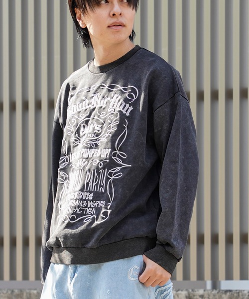 1111clothing（ワンフォークロージング）の「【unisex】ボトルラベルロゴ刺繍 ピグメントトレーナー / Bottle label logo embroidery pigment sweatshirt（スウェット・メンズ・ブラック系/グレー系・44）」の14枚目の写真