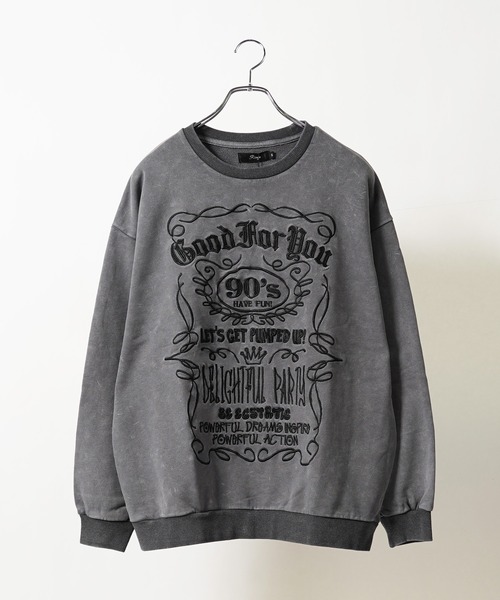 1111clothing（ワンフォークロージング）の「【unisex】ボトルラベルロゴ刺繍 ピグメントトレーナー / Bottle label logo embroidery pigment sweatshirt（スウェット・メンズ・ブラック系/グレー系・44）」の9枚目の写真
