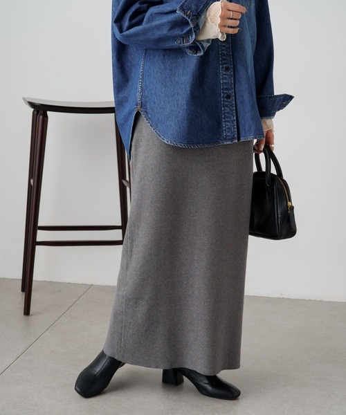 PUAL CE CIN（ピュアルセシン）の「リブニットナロースカート（スカート・レディース・グレー/ブラウン/ブラック・FREE）」の5枚目の写真