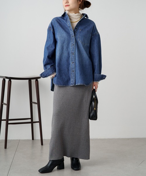 PUAL CE CIN（ピュアルセシン）の「リブニットナロースカート（スカート・レディース・グレー/ブラウン/ブラック・FREE）」の7枚目の写真