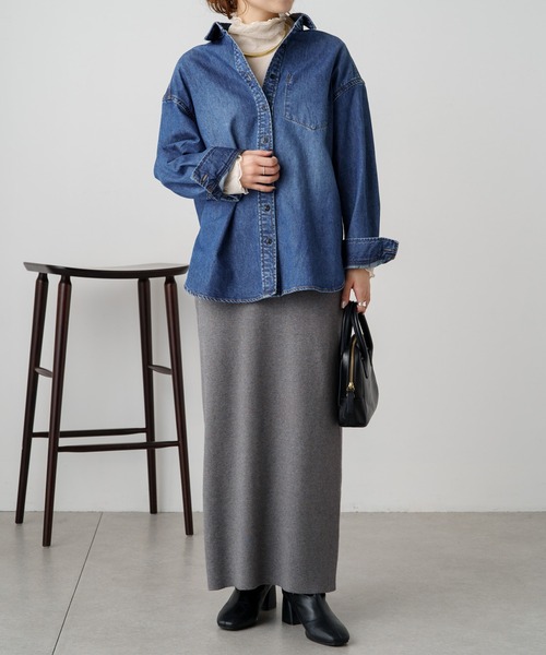 PUAL CE CIN（ピュアルセシン）の「リブニットナロースカート（スカート・レディース・グレー/ブラウン/ブラック・FREE）」の8枚目の写真