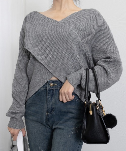 Miniministore(ミニミニストア)の「カシュクール ニットトップス レディース(ニット/セーター・レディース・アイボリー/モカ/ブルー/ブラック/グレー/ベージュ/ダークベージュ・フリー)」の4枚目の写真