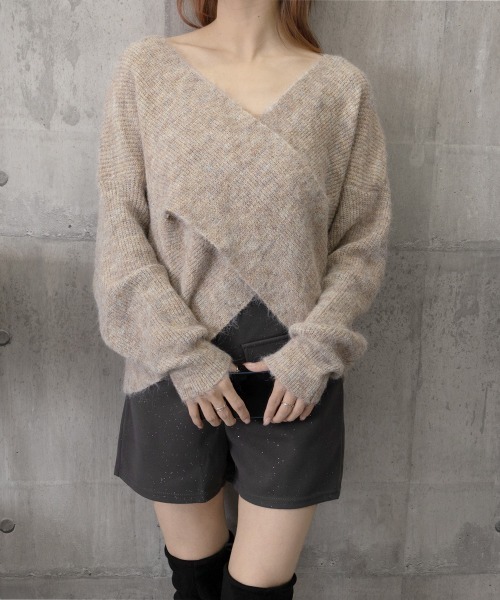 Miniministore(ミニミニストア)の「カシュクール ニットトップス レディース(ニット/セーター・レディース・アイボリー/モカ/ブルー/ブラック/グレー/ベージュ/ダークベージュ・フリー)」の7枚目の写真