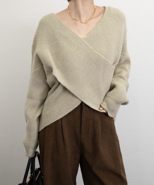 Miniministore(ミニミニストア)の「カシュクール ニットトップス レディース(ニット/セーター・レディース・アイボリー/モカ/ブルー/ブラック/グレー/ベージュ/ダークベージュ・フリー)」の11枚目の写真