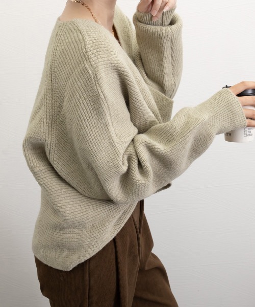 Miniministore(ミニミニストア)の「カシュクール ニットトップス レディース(ニット/セーター・レディース・アイボリー/モカ/ブルー/ブラック/グレー/ベージュ/ダークベージュ・フリー)」の12枚目の写真
