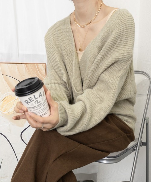 Miniministore(ミニミニストア)の「カシュクール ニットトップス レディース(ニット/セーター・レディース・アイボリー/モカ/ブルー/ブラック/グレー/ベージュ/ダークベージュ・フリー)」の13枚目の写真