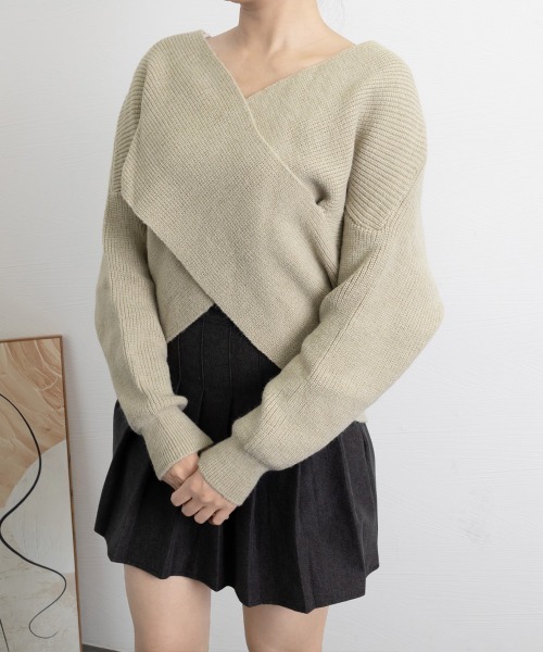 Miniministore(ミニミニストア)の「カシュクール ニットトップス レディース(ニット/セーター・レディース・アイボリー/モカ/ブルー/ブラック/グレー/ベージュ/ダークベージュ・フリー)」の14枚目の写真