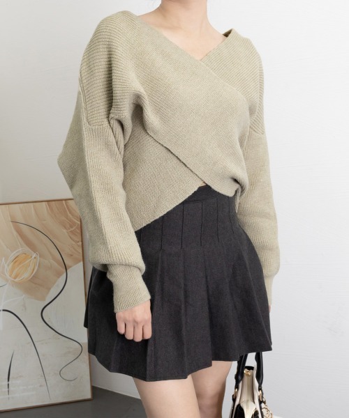 Miniministore(ミニミニストア)の「カシュクール ニットトップス レディース(ニット/セーター・レディース・アイボリー/モカ/ブルー/ブラック/グレー/ベージュ/ダークベージュ・フリー)」の15枚目の写真