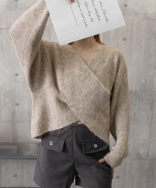 Miniministore(ミニミニストア)の「カシュクール ニットトップス レディース(ニット/セーター・レディース・アイボリー/モカ/ブルー/ブラック/グレー/ベージュ/ダークベージュ・フリー)」の17枚目の写真